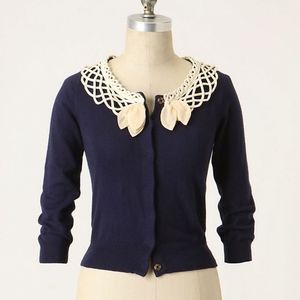 Anthlopologie Blooming Lattice Cardigan Navy